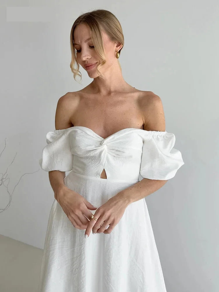 Romantic Off-Shoulder Midi Dress for Bridal Showers Casual | Chuzko.com