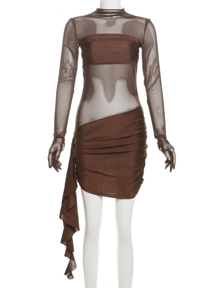 Mocha Clubbing Mini Dress for Evening Glam Clubbing Dresses | Chuzko.com