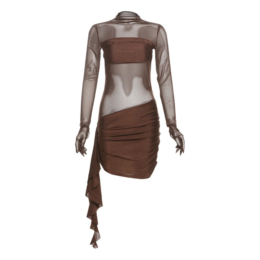 Mocha Clubbing Mini Dress for Evening Glam Clubbing Dresses | Chuzko.com