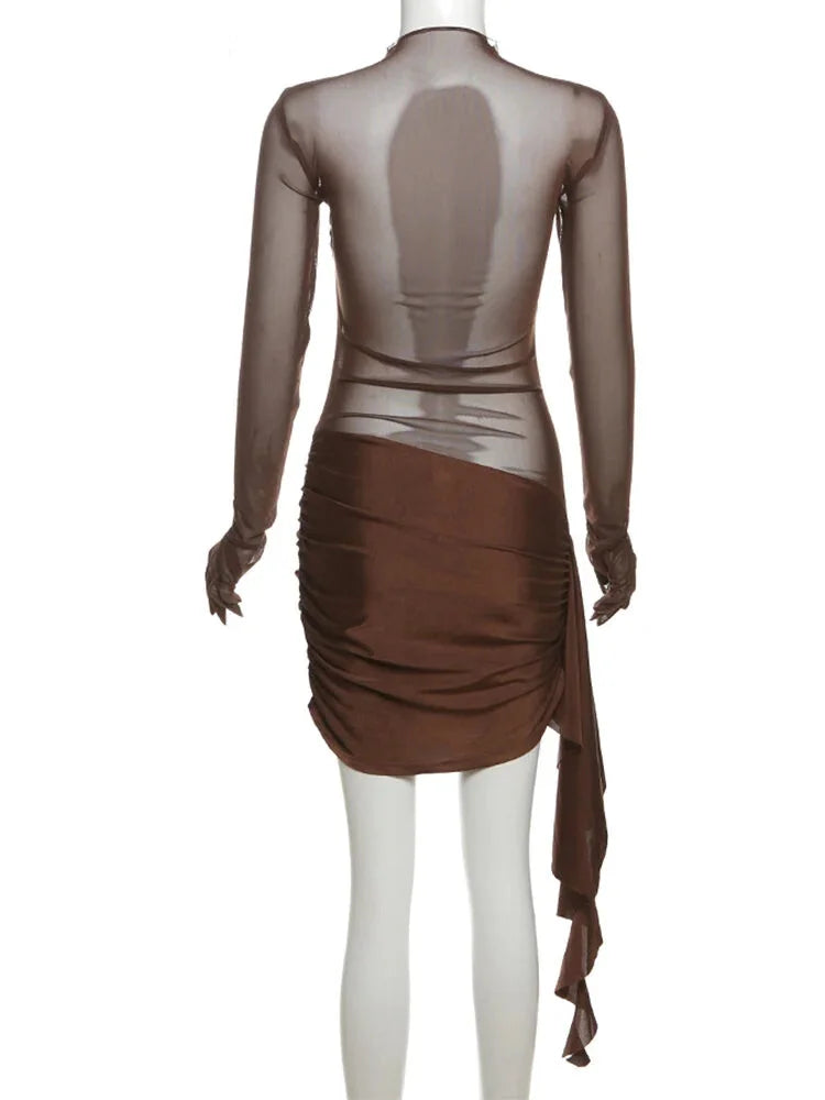 Mocha Clubbing Mini Dress for Evening Glam Clubbing Dresses | Chuzko.com