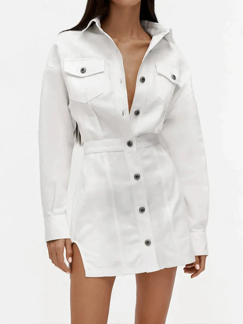 Tailored White Cotton Shirt Dress for Women Shirt Dresses | Chuzko.com