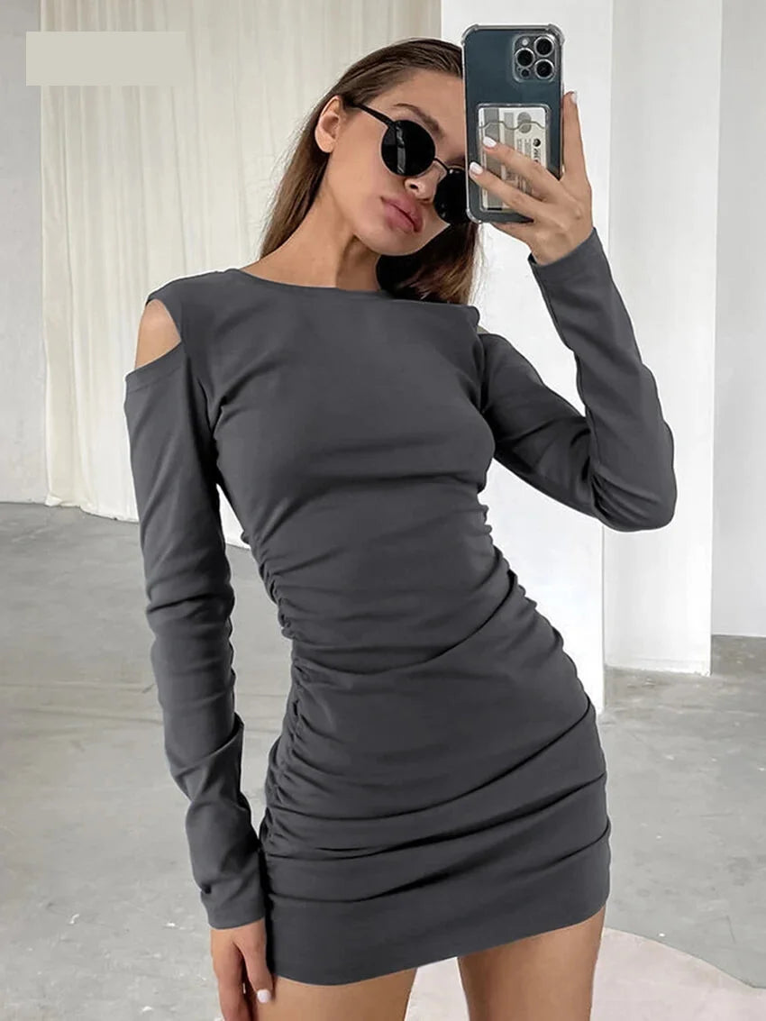 Ruched Tee Cold-Shoulder Dress in Cotton	