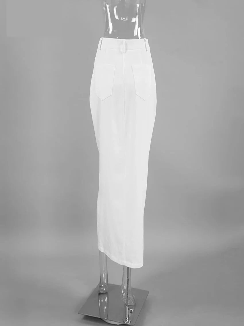 High-Waist Button-Up Midi-Maxi Skirt in Cotton Maxi Dresses | Chuzko.com