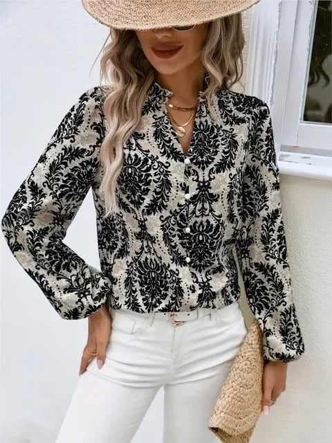 Golden Damask Autumn Blouse with Long Sleeves Blouses | Chuzko.com