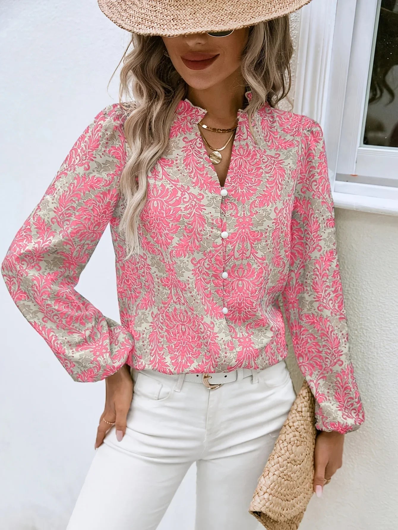 Golden Damask Autumn Blouse with Long Sleeves Blouses | Chuzko.com