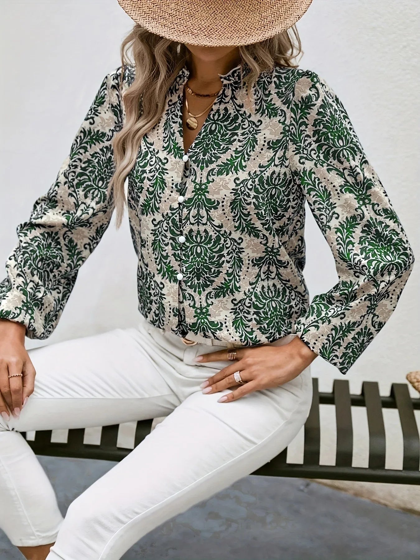 Golden Damask Autumn Blouse with Long Sleeves Blouses | Chuzko.com