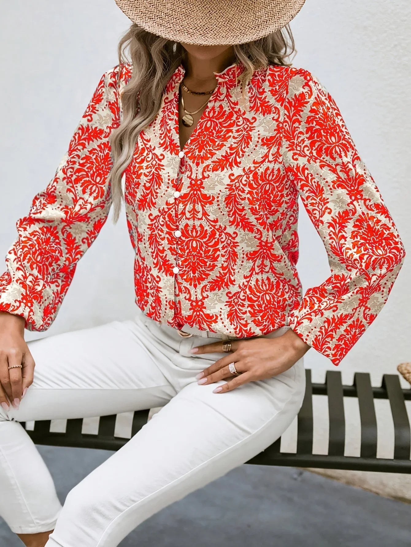 Golden Damask Autumn Blouse with Long Sleeves Blouses | Chuzko.com