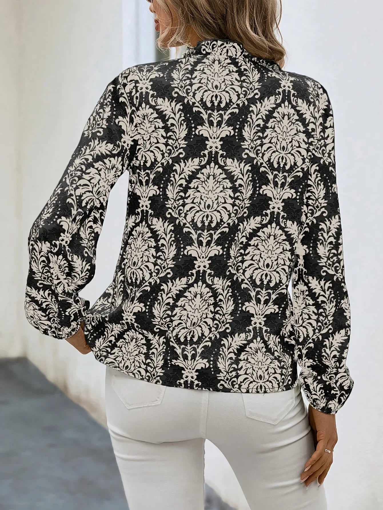 Golden Damask Autumn Blouse with Long Sleeves Blouses | Chuzko.com