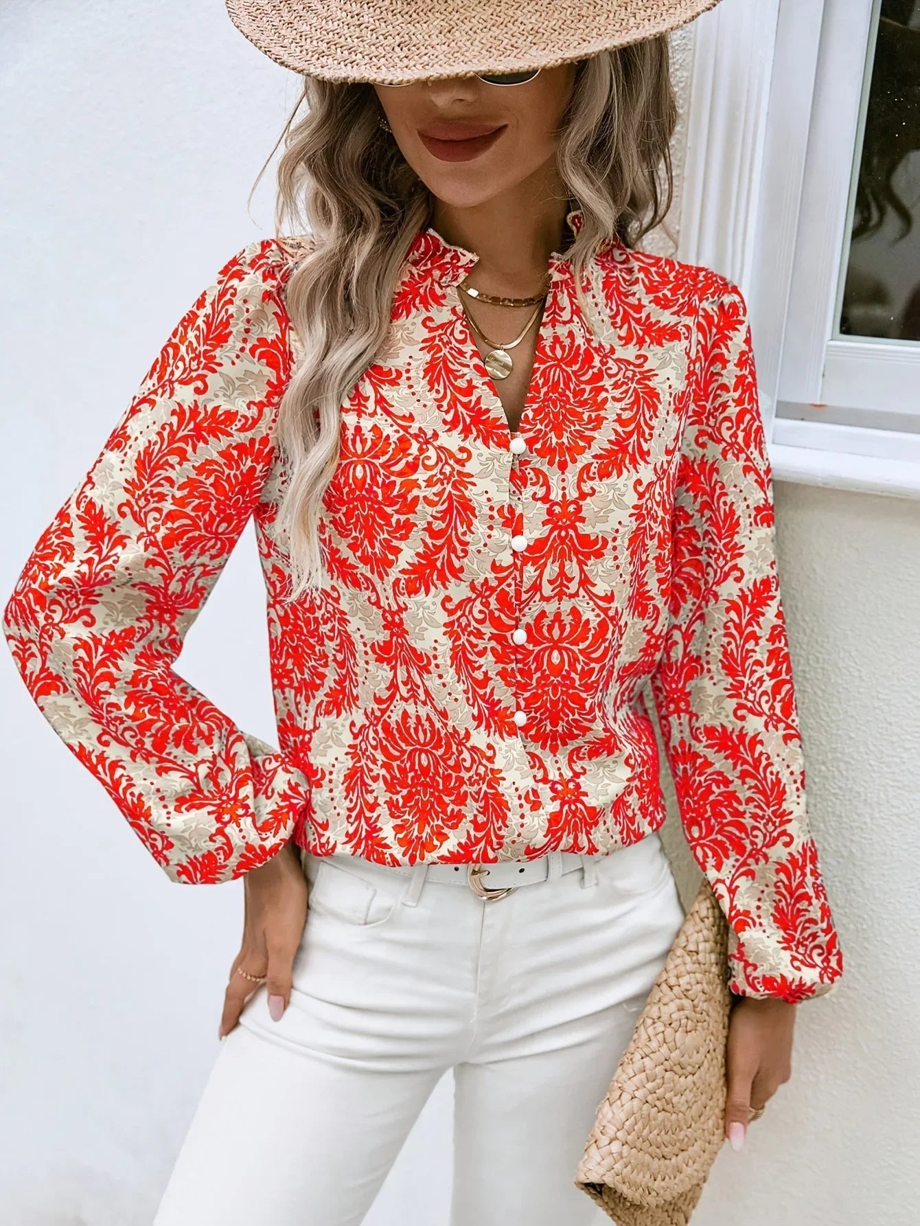 Golden Damask Autumn Blouse with Long Sleeves Blouses | Chuzko.com