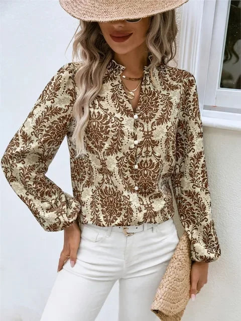 Golden Damask Autumn Blouse with Long Sleeves Blouses | Chuzko.com