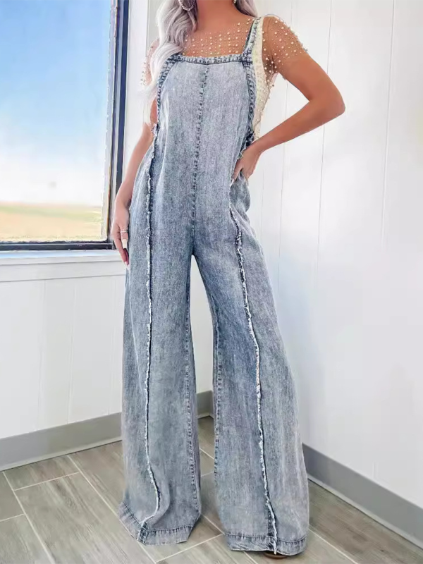 Trendy Wide-Leg Denim Playsuit Overalls for Women Overalls | Chuzko.com