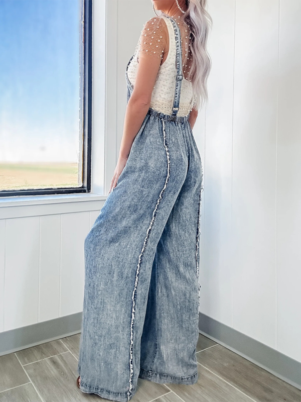 Trendy Wide-Leg Denim Playsuit Overalls for Women Overalls | Chuzko.com