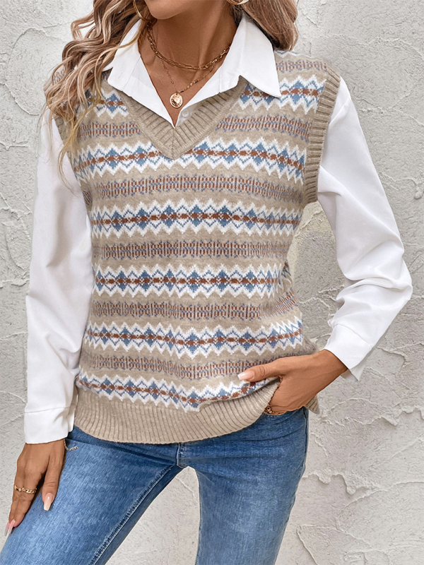 Women Business Layer Jacquard Knit Vest Vests | Chuzko.com