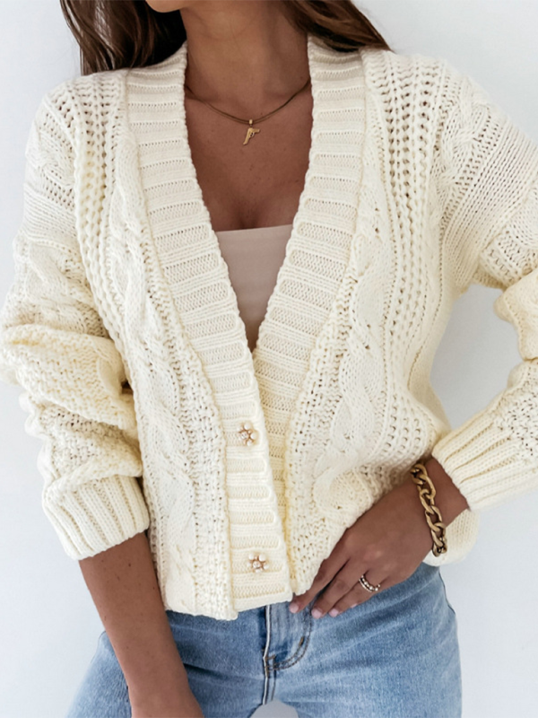 Textured Cardigan Cable Knit Crop Sweater Cardigan Sweaters | Chuzko.com