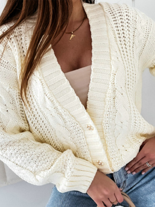 Textured Cardigan Cable Knit Crop Sweater Cardigan Sweaters | Chuzko.com