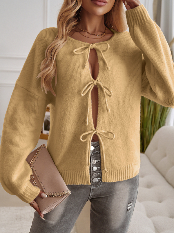 Tie-Up Cardigan Cozy Knit Sweater Cardigans Sweater | Chuzko.com