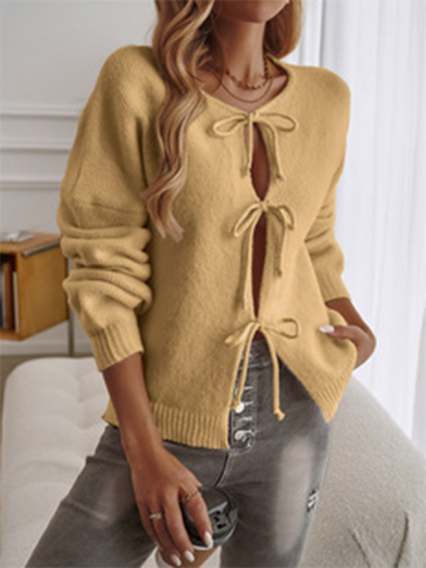 Tie-Up Cardigan Cozy Knit Sweater Cardigans Sweater | Chuzko.com