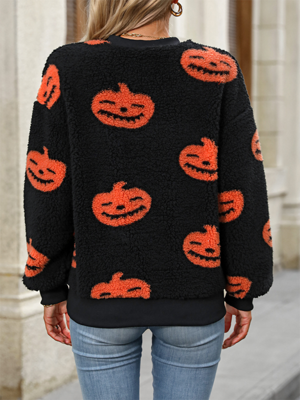 Cozy Plush Halloween Pumpkin Sweater Sweaters | Chuzko.com