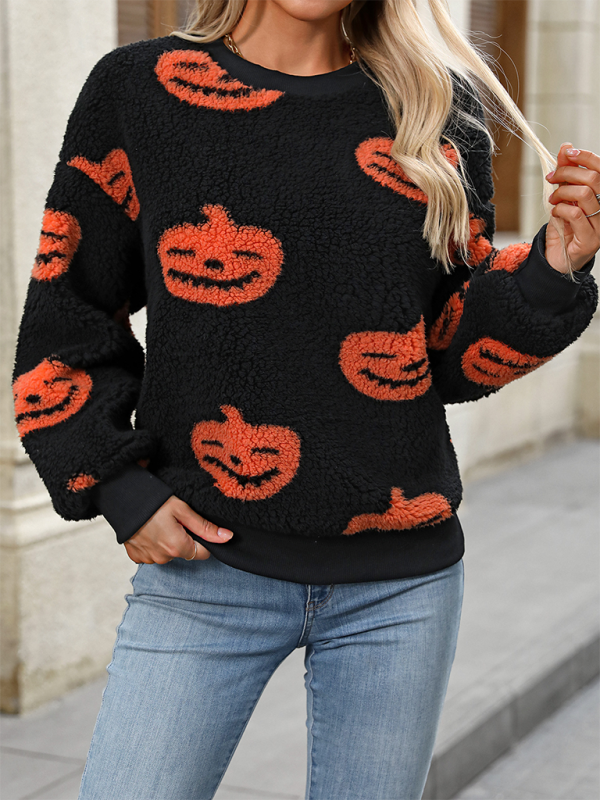 Cozy Plush Halloween Pumpkin Sweater Sweaters | Chuzko.com