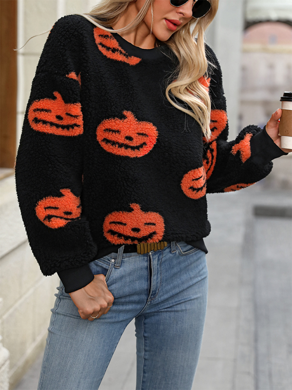 Cozy Plush Halloween Pumpkin Sweater Sweaters | Chuzko.com