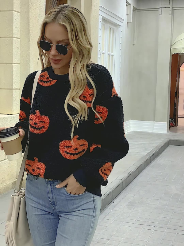 Cozy Plush Halloween Pumpkin Sweater Sweaters | Chuzko.com