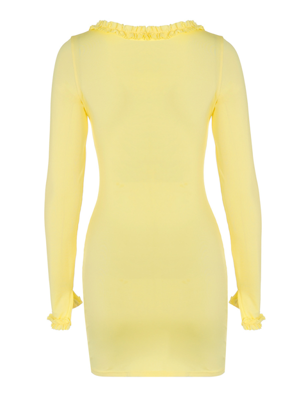 Vibrant Yellow Ruffled Cut-Out Mini Dress Clubbing Dresses | Chuzko.com