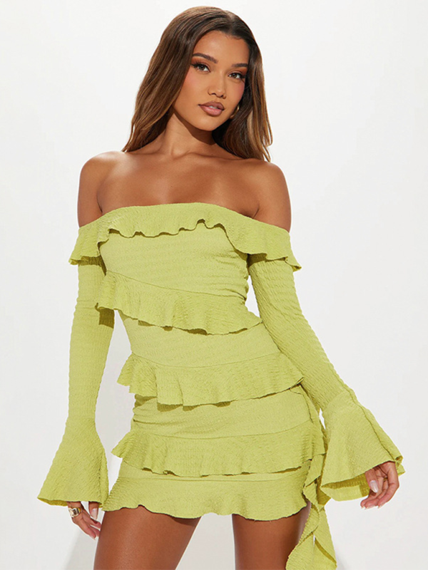 Off-Shoulder Mini Dress with Ruffles Ruffle Dress | Chuzko.com