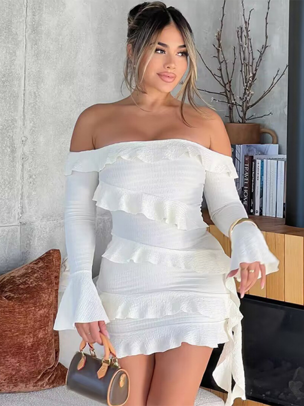 Party Off-Shoulder Ruffle Mini Dress	