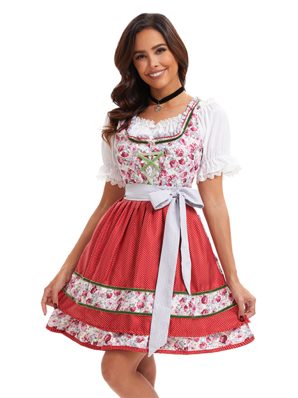 Oktoberfest Floral German Beer Maid Traditional Dress	