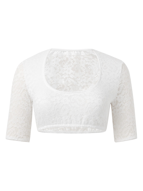 Romantic Festive Lace Crop Blouse Oktoberfest Tops | Chuzko.com