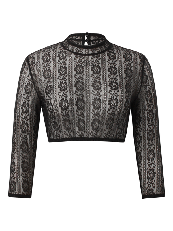 Black Lace Crop Blouse Crop Tops | Chuzko.com