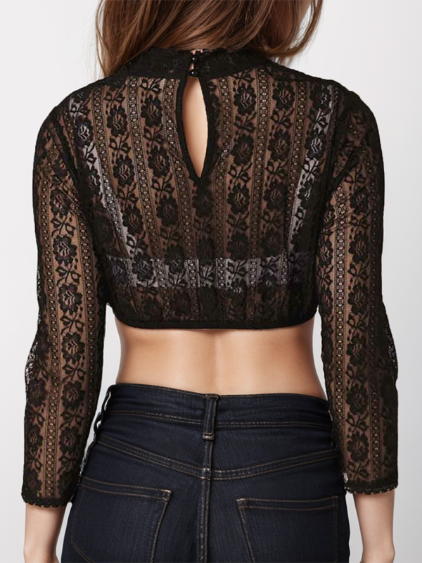 Black Lace Crop Blouse Crop Tops | Chuzko.com