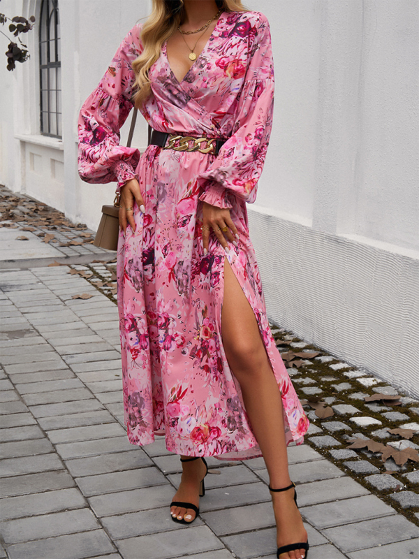 Floral Long Sleeve Surplice V-Neck Maxi Dress Maxi Dress | Chuzko.com