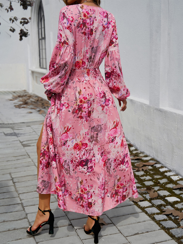 Floral Long Sleeve Surplice V-Neck Maxi Dress Maxi Dress | Chuzko.com