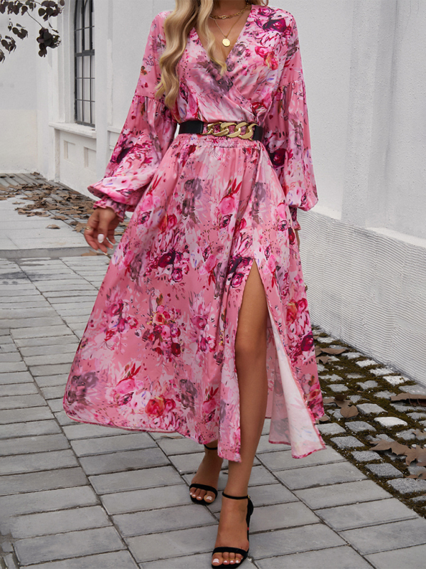 Floral Long Sleeve Surplice V-Neck Maxi Dress Maxi Dress | Chuzko.com