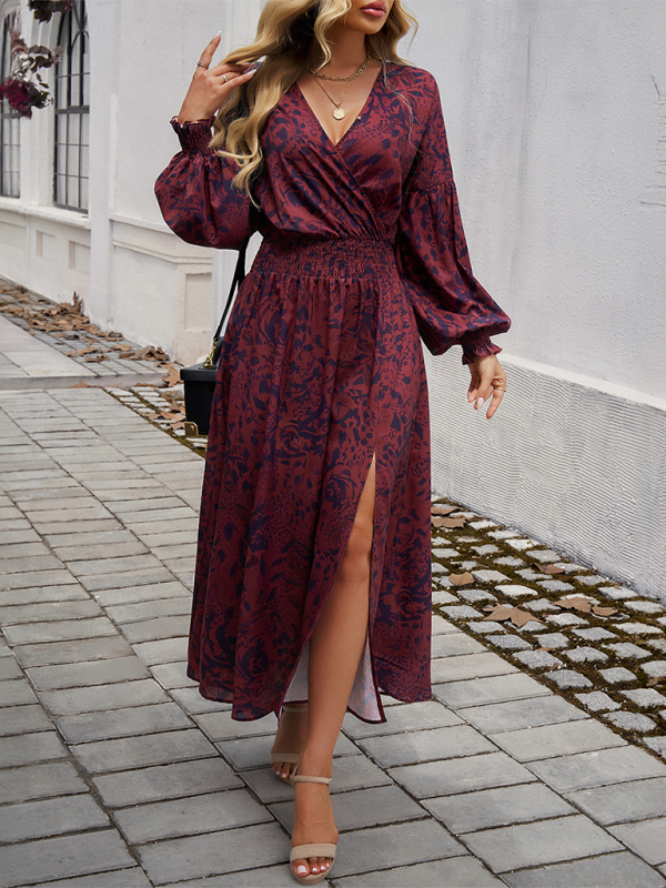 Floral Long Sleeve Surplice V-Neck Maxi Dress Maxi Dress | Chuzko.com