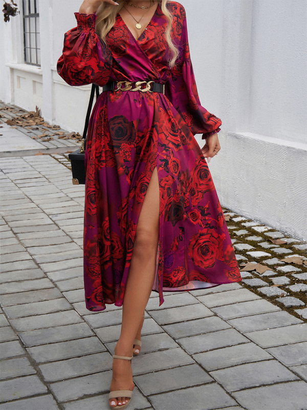 Floral Long Sleeve Surplice V-Neck Maxi Dress Maxi Dress | Chuzko.com