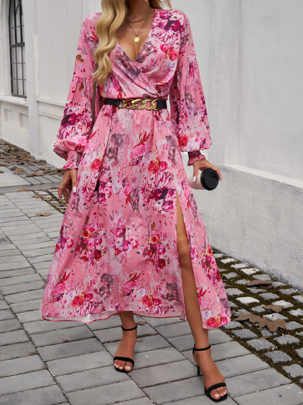 Floral Long Sleeve Surplice V-Neck Maxi Dress Maxi Dress | Chuzko.com