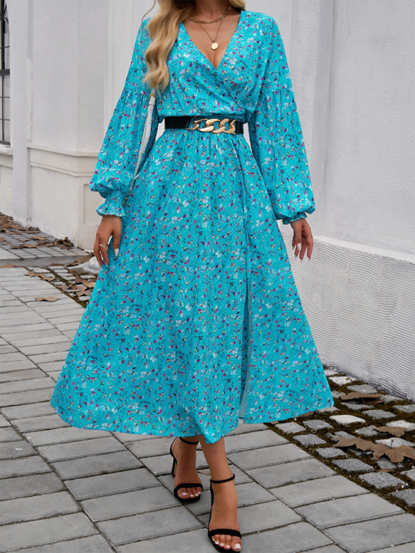 Floral Long Sleeve Surplice V-Neck Maxi Dress Maxi Dress | Chuzko.com