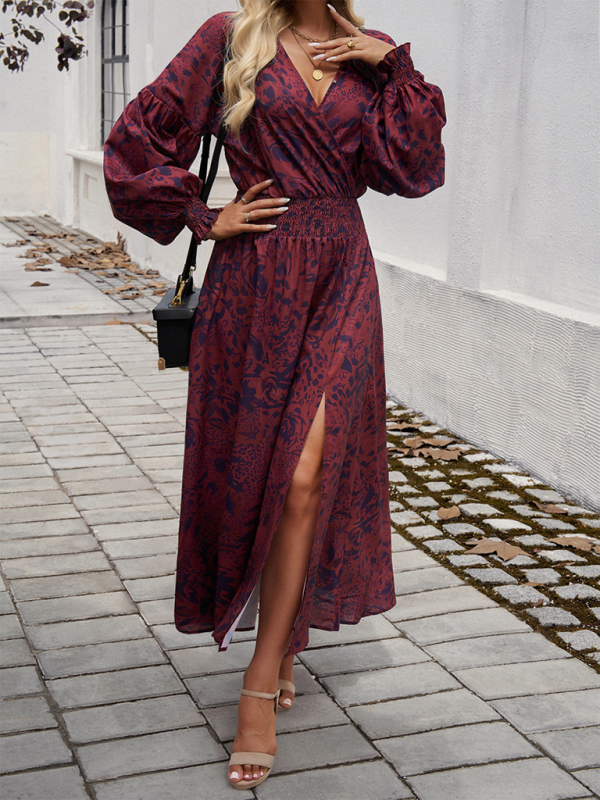 Floral Long Sleeve Surplice V-Neck Maxi Dress Maxi Dress | Chuzko.com