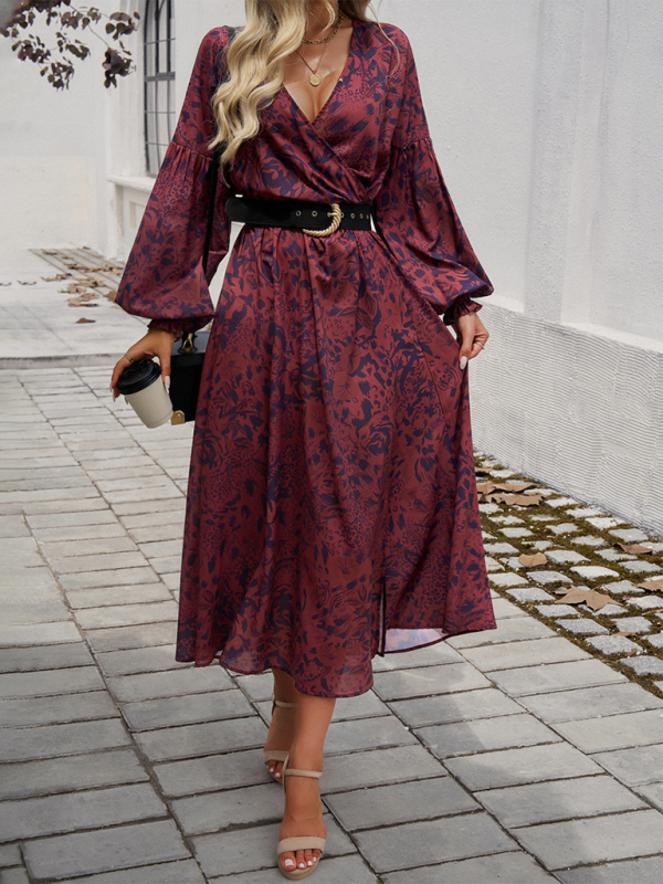 Floral Long Sleeve Surplice V-Neck Maxi Dress Maxi Dress | Chuzko.com