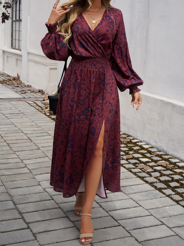 Floral Long Sleeve Surplice V-Neck Maxi Dress Maxi Dress | Chuzko.com