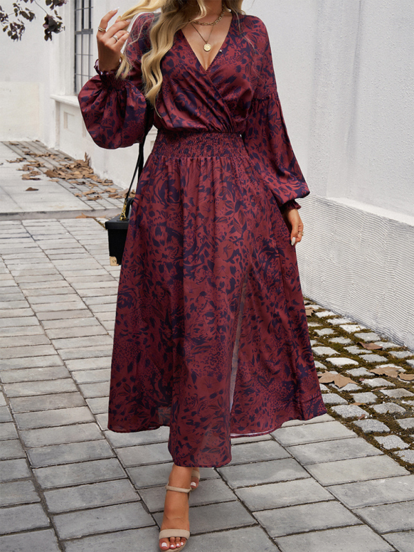 Floral Long Sleeve Surplice V-Neck Maxi Dress Maxi Dress | Chuzko.com