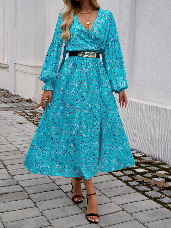 Floral Long Sleeve Surplice V-Neck Maxi Dress Maxi Dress | Chuzko.com