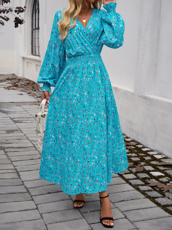 Floral Long Sleeve Surplice V-Neck Maxi Dress Maxi Dress | Chuzko.com