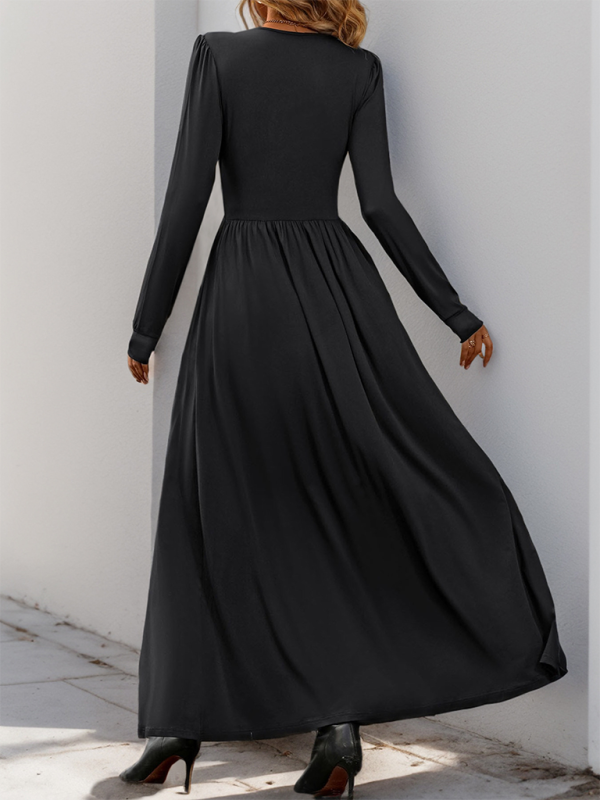 Solid Slim Fit Maxi Dress V-neck Maxi Dresses | Chuzko.com