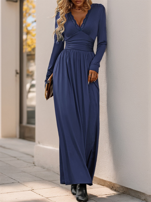 Solid Slim Fit Maxi Dress V-neck Maxi Dresses | Chuzko.com