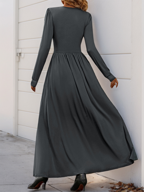 Solid Slim Fit Maxi Dress V-neck Maxi Dresses | Chuzko.com