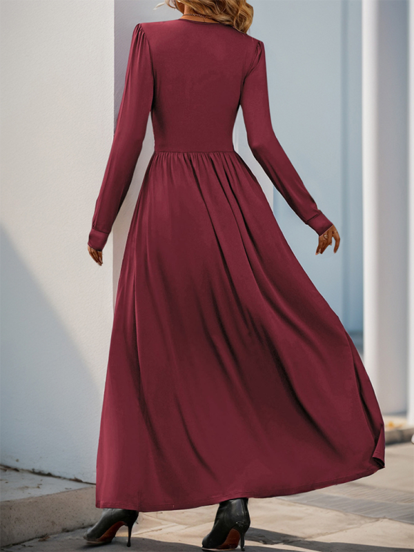 Solid Slim Fit Maxi Dress V-neck Maxi Dresses | Chuzko.com