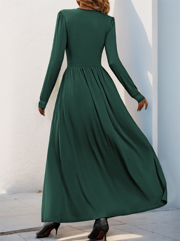 Solid Slim Fit Maxi Dress V-neck Maxi Dresses | Chuzko.com